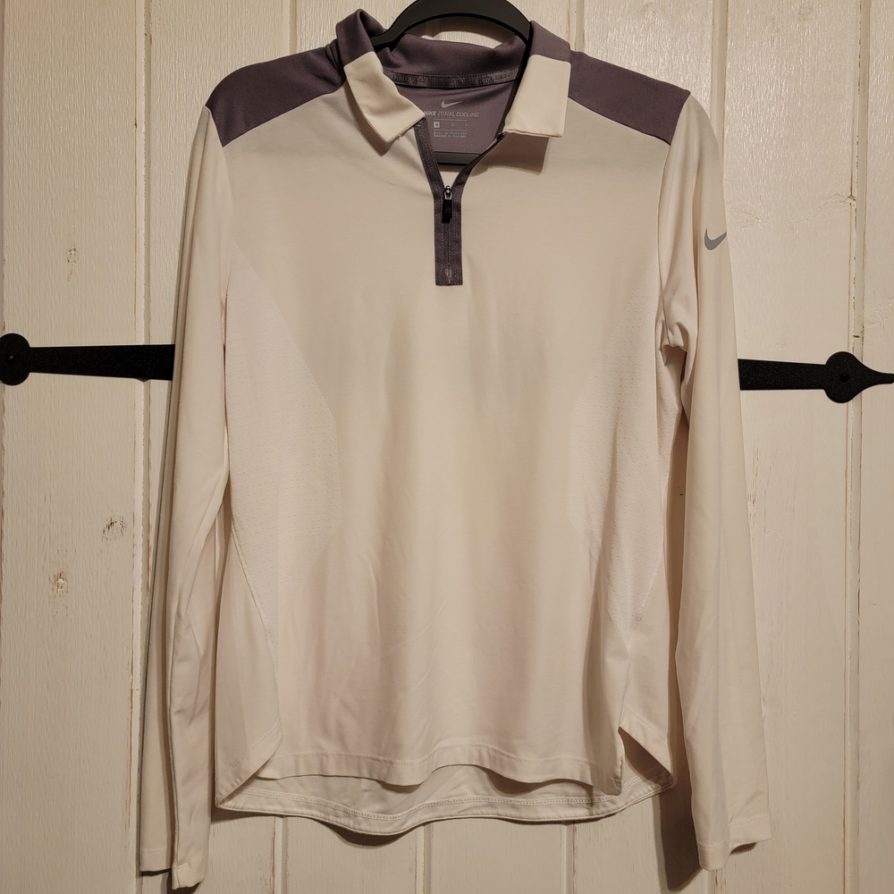 Nike Zonal Cooling Womens Shirt Cream Gray Long Sleeve Athletic White Size M
